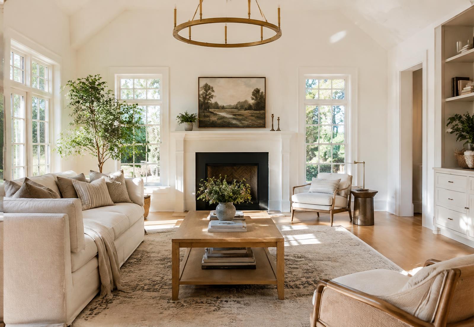 Bright, freshly cleaned living room in a Georgia home